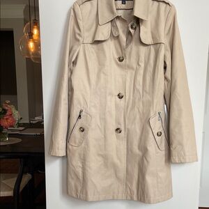 Dkny Tan Trench Coat with Double-Breasted Design